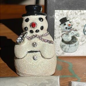 Objet d’Art Blizzard Snowman Enamel Trinket Box Crystals Christmas